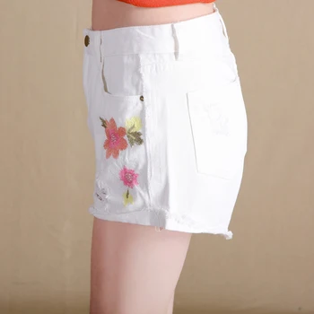 Jinsen Aite Artı Boyutu Pantalon Corto Mujer Yeni KADIN Casual Denim Kısa Pantolon Yaz Sıcak Delik Baskı Nakış Kot Şort 1118