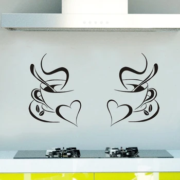 JJRUİ 2 Kahve Fincanları Mutfak Duvar Çıkartmaları Vinil Sanat Çıkartmaları Diner Kupa DİY Duvar Çıkartmaları Ev Dekorasyon Cafe