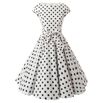 JLİ OLABİLİR Yeni Audrey Hepburn Vintage polka dot 50s Rockabilly salıncak poster Kap Kol Moda pembe kadın yaz Elbise Pamuk