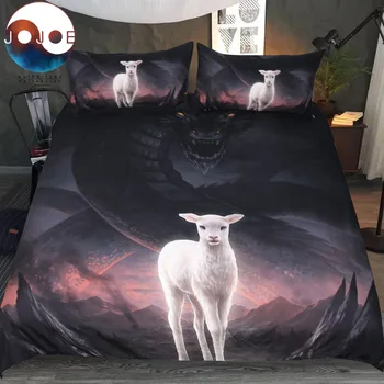 JoJoesArt Takımı tarafından Kuzu ve Ejderha Yastık Kötü Hayvan Yatak Örtüsü yatak örtüsü İle 3D Baskılı Erkek Nevresim Seti