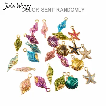 Julie Wang 40 ADET Çok Şekil Karışık Renkli Mine Deniz Kabuğu Denizyıldızı Şekil Alaşım Küçük Kolye Çekicilik DİY Takı Bulmak Kabuklu