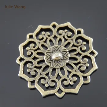 Julie Wang 5 adet Mini Charms Antik Bronz Yuvarlak içi Boş Çiçek Kolye Aksesuar Asılı Zanaat el Yapımı
