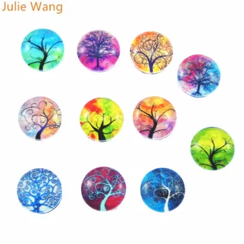 Julie Wang el Yapımı Hayat Ağacı Stil Cam Kabinler Koyu Yuvarlak DİY Kadınlar Mücevher Parlayan luminated Yapma Süslemek 6PCS