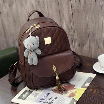 Kadın Deri Kareli Sırt çantası SEÇMELİ? Püskül Seyahat Moda Mini Sırt çantası Gençler İçin Rahat Laptop Omuz Çanta SETİ/