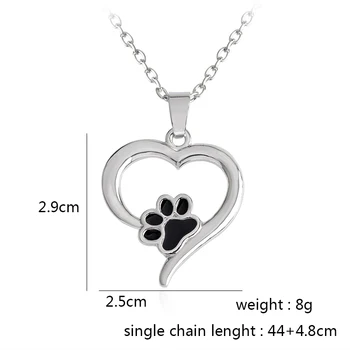 Kadın içi Boş Aşk Kalp için Kalp Kolye siyah Köpek Pençe Baskı Köpek Severler için Kolye Evcil Hayvan Takı şekilli