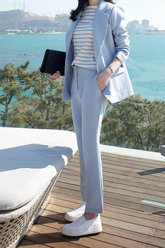 Kadın iş takım elbise moda yeni stil yüksek kalite katı renk Avrupa tarzı rahat ofis Bayan takım elbise ceket + pantolon