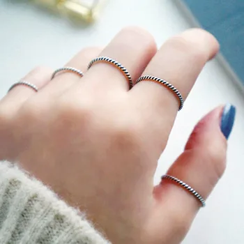 Kadın İçin 925 Gümüş Twist Yüzük Moda Basit Antika Gümüş Yüzük İnce İnce Küçük parmak Yüzük minimalist Takı