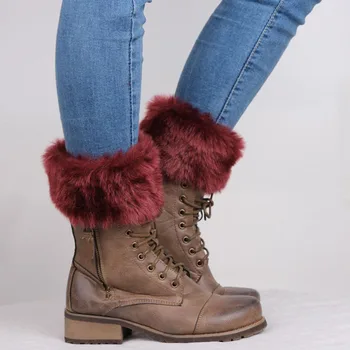 Kadın Kış Sıcak Kürk Trim Tığ Örgü Bacak Isıtıcıları Manşet Başlığı 1Pair Çorap Çizme