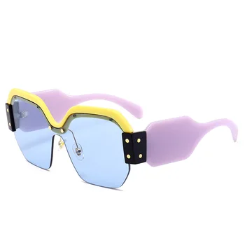 Kadın Marka Tasarımcı Kare Çokgen Güneş Gözlükleri Kadınlar Erkeklere Mavi Entegre için yeni Yarım Çerçeve güneş Gözlüğü Kadın Uv400 Tonları