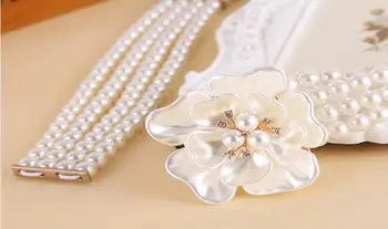 Kadın metal zinciri için yeni moda İnci beyaz boncuk kemer ince kemer dekorasyon elmas kristal kemer küçük