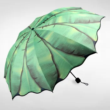 Kadın Moda İçin muz şemsiye Promosyon Sınırlı alanlara F. Şemsiye 3 Katlanır Şemsiye 3D Çiçek Baskı Kaplama