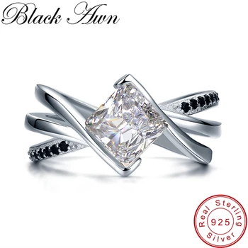 Kadın Nişan Yüzüğü Femme Bijuteri Bague için [SİYAH KILÇIK] 925 Gümüş Takı Moda alyans 6 7 8 C083 Boyutu