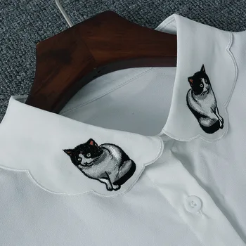 Kadın renkli kişiliği gömlek moda hediye Bluz yaka katı vahşi Sevimli kedi gömlek yaka şifon yanlış moda vahşi Yaka