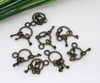 Kadın ve Erkekler Çinko metal alaşım Cazibe Kolye Anahtar, Antik Bronz 25 mm x 13 mm, Delik için Moda Takı DoreenBeads: 3mm 2 Parça