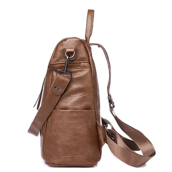 Kadın Vintage Sırt çantası PU Deri Kız Fermuarlı Seyahat Çantası Büyük Kapasiteli Omuz Çantası Preppy Stil Okul Çantaları Bagpack Katı