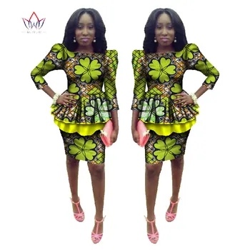 Kadınlar 2018 Moda Bazin Riche Zarif Geleneksel Afrika Giyim Diz boyu Etek için Ayarlayın Afrikalı İki Parça WY470 Ayarlar