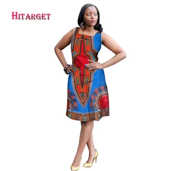 Kadınlar Bazin Riche 2017 Moda için yeni Afrika Elbise A-line Kolsuz WY1541 Dashiki Kanga Ankara Afrika Kıyafet Elbiseler