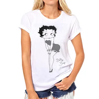 Kadınlar betty boop O-boyun T-Casual t gömlek Üst Tee Camisa Kısa Kollu Yazlık Gömlek Toptan Punk Prenses T-Shirt S-17 gömlek#