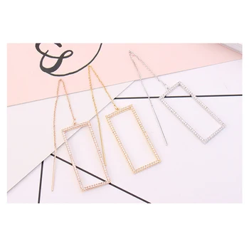 Kadınlar için ANKA basit dikdörtgen Zirkon mikro serme küpe geometrik uzun zincir küpe Moda Takı Noel hediye #128630