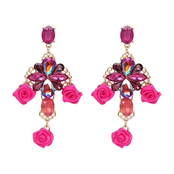 Kadınlar için JUJİA 3 renk Yeni Tasarım kaliteli Mücevher Sıcak Satış Zarif çiçek kristal Küpe küpe Saçak