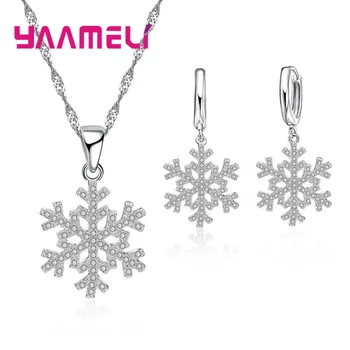 Kadınlar için YAAMELİ Güzel Gümüş Takı Setleri Kolye Küpe AAA Zirkon Taş Hediye Düğün Snowflake