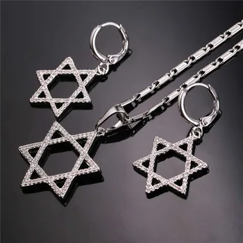 Kadınlar İçin Collare Takı Setleri Magen David Yıldızı Altın/Gümüş Renkli Zirkon Küpe Kolye İsrail Jeweish Takı S236