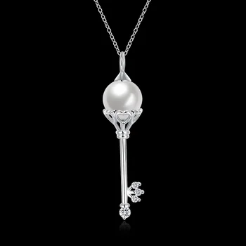 Kadınlar İçin gerçek Katı 925 Gümüş Kalp Anahtar Kolye Gümüş Takı İnci Kolye Klasik Anahtar Kolye GTN053