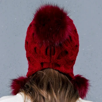 Kadınlar İçin YOUHAN Tavşan Skullies Kasketleri Kış Şapka Güzel Şapka Sıcak Kalınlaştırmak Örme Kap Moda Kış Şapka