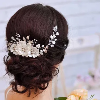 Kadınlar İçin Çiçek Saç Bantları Yaprak Kristal Hairband Zarif Beyaz Petal Düğün Gelin Tiaras Takı Saç Aksesuarları Gerçekçi