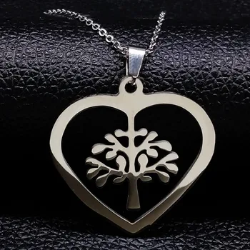 Kadınlar Jewlery Gümüş Rengi Kalp Kolye Mücevher yaka mujer N18047 için hayatın 2017 Ağaç Paslanmaz Çelik Kolye