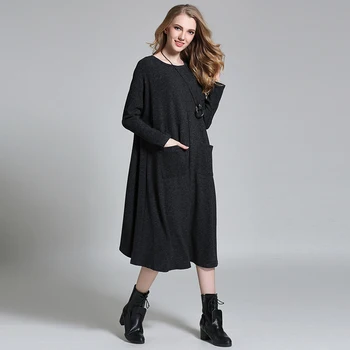 Kadınlar kış 2017 yeni artı boyutu Avrupa moda marka siyah casual gevşek sıcak kalın ekstra büyük kısa parti elbise sonbahar elbise