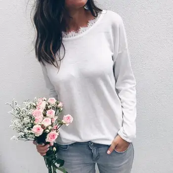 Kadınlar Sonbahar Beyaz Üstleri 2017 Şık sırt dekolteli Üstler Uzun Bayanlar WS3899Y Blusas Kombinezon Femme Rahat Giyim Bluz Kol