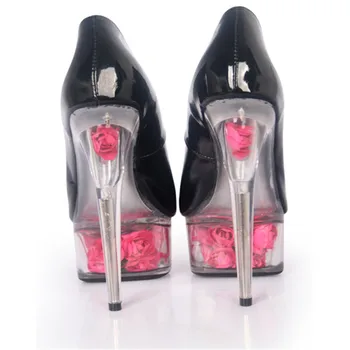 Kadınlar Sıcak Neon renk seksi 15CM ultra Yüksek topuk Pompalar/Pembe 6 inç platform çiçek Kristal parti ayakkabı 5-12 Boyutu