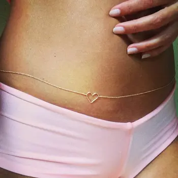 Kadınlar Yaz Deniz Plaj İçin 2016 Ucuz Yeni Moda Seksi Kalp Göbek Zinciri Bel Zinciri Altın Sarısı Bikini Vücut Zinciri Takı Hediye