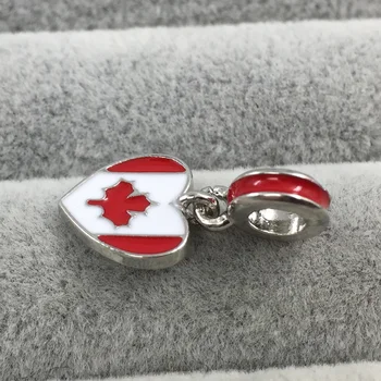 Kanada Bayrağı ,Beyaz ve Kırmızı Emaye Kalp Kolye B00425 Avrupa Boncuk Fit Pandora Charms Bilezik&Bileklik DİY Takı Charms
