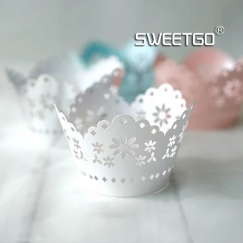 Kar cupcake yan 10 adet/pack inci kağıt cupcake kenar dekor pasta araçları çevreleyen beyaz/mavi/pembe/Gümüş içi boş dışarı