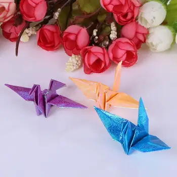 Kare Katı Origami Kağıt Katlama Parlayan 20pcs Cranepaper Origami Vinç Kağıt el Yapımı DİY Renk Dekor işlerini Yaparak Hediye Gül