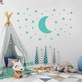 Karikatür Ay Yıldız Duvar Sticker Bebek Çocuk Odası Çocuk Odası Sevimli Uydular Uzay Gökyüzü Gece Duvar Çıkartması Çocuk Odası Yatak Odası Vinil Yıldız