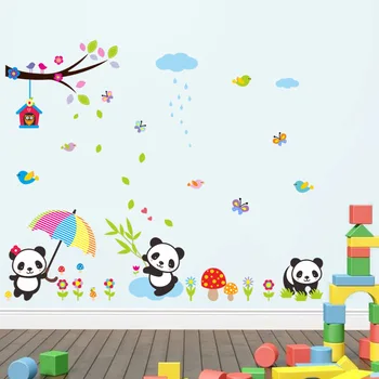 Karikatür hayvan panda kelebek kuşlar çocuk odası bebek Odası Çocuk Odası Yatak Odası ev dekorasyonu çıkarılabilir diy çıkartma için Duvar Sticker bulutlar