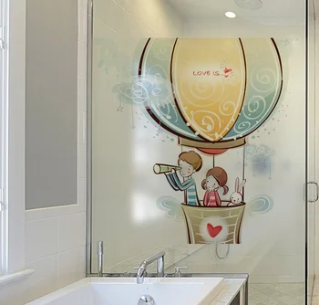 Karikatür Sevenler Duvar Çıkartmaları Buzlu Cam Kapı Çıkartma Romantik Sıcak Hava Balonu Banyo Pencere Sticker Ev Dekor