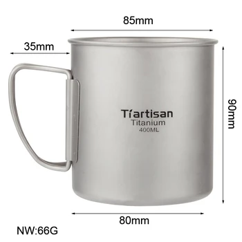 Katlanabilir Seyahat Tiartisan 400ml Titanyum Fincan Açık Kamp Drinkware Hafif Kahve Fincanları Kolu