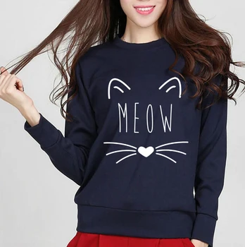 Kawaii Kedi Miyav Baskı Kadın Kapüşonlu Sweatshirt 2017 Yeni Sonbahar Kış Kitty Hoodie Kadın Slim Fit Sevimli Marka Giyim Polar
