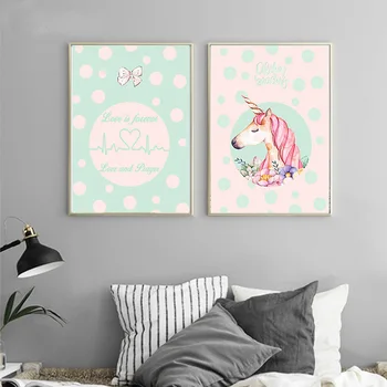 Kawaii Nordic Çocuklar Poster Unicorn Flamingo Duvar Sanat Tuval Baskılar Dekoratif Fotoğraf Küçük Oturma Odası Dekorasyonu Resim