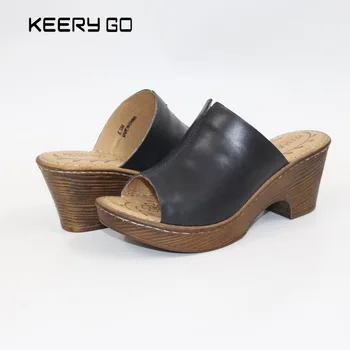 Keerygo yeni high-end deri rahat ayak klasik sandalet sandalet