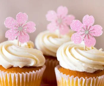 Kek için kek düzelticiler pembe çiçek kağıt kartları banner Sarıcı Pişirme Bardak doğum günü Çay Partisi düğün dekorasyon bebek