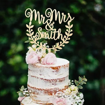Kişiselleştirilmiş Özel Bay ve Bayan Ahşap Pasta Süsü Çelenk İsimleri Düğün Gelin Duş Parti için Topper Rustik Dekorasyon Kek