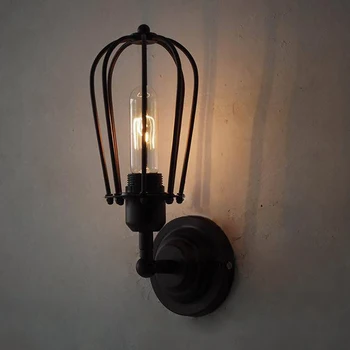 Kolye Işık Loft Nordic Klasik Siyah Ampul Lamba Tel Kafes DİY duvar lambası Endüstriyel Koruma Gölge Lamparas