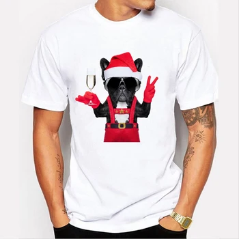 Komik Noel güneş Gözlüğü Köpek Baskılı Erkek T-shirt Moda Karikatür Hayvan Üst Tee O Boyun Kısa Kollu Gençlik-82A-10 gömlek#