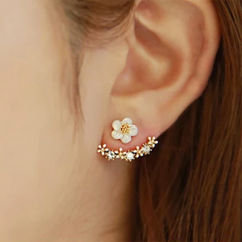 Kore Stil Sevimli Gümüş Kristal Çiçek Küpe Kadın Piercing Kulak Küpe Moda Takı Aksesuarları Rhinestone Rose