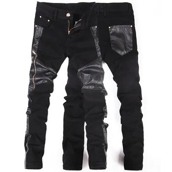 Kore Yeni moda serin Punk pantolon deri fermuarlı erkek Siyah Sıska sıkı Artı boyutu 32 33 34 36 Rock pantolon